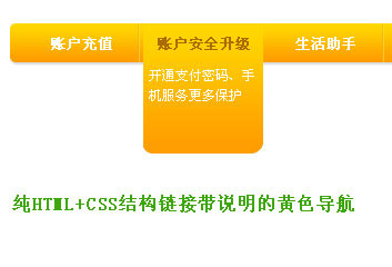 纯HTML+CSS结构链接带说明的黄色导航(仿支付宝)